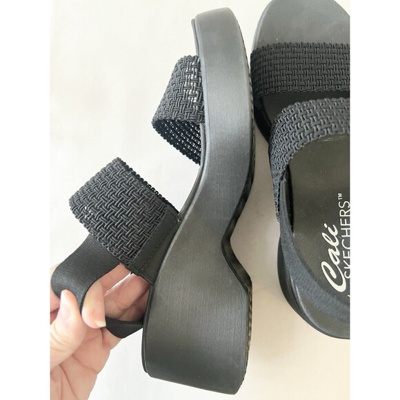 Skechers Cali Rumble On Black Women Sz 9 Luxe Foam Comfort Sandals Stretch Strap - Picture 6 of 7